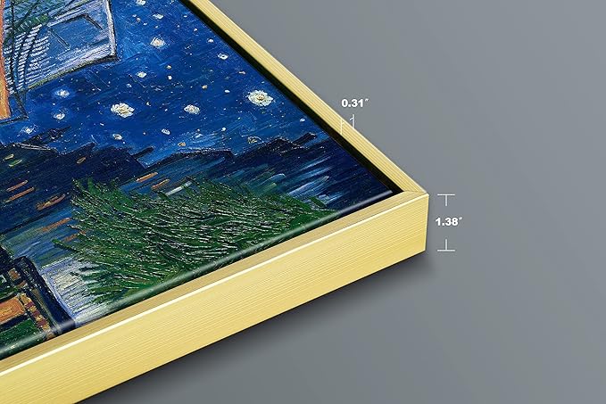 Wieco Art Framed Art Giclee Canvas Prints of Cafe Terrace at Night Canvas Prints Wall Art by Van Gogh Paintings Abstract Framed Canvas Wall Art for Home Decor Golden Frame