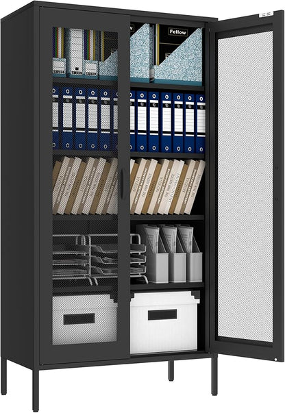 73" Metal Storage Cabinet, 5 Tiers Adjustable shelfs Tool Storage File Garage, Assembly Needs, Warehouse, Basement, Utility Room Standard Office Storage Cabinet(Black)