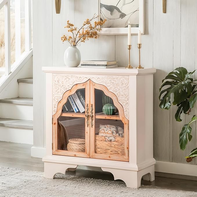 PHI VILLA Vintage 2 Door Accent Cabinet,Small Distressed Storage Cabinet with Doors for Living Room, Kitchen & Entryway