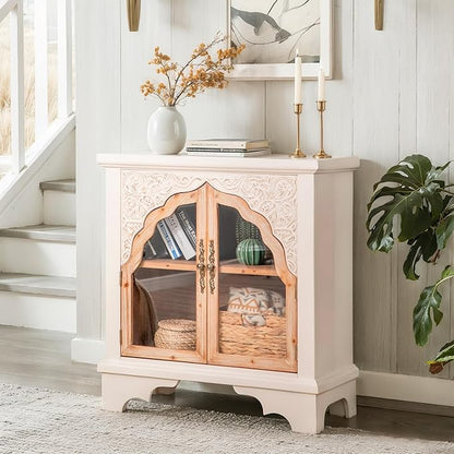 PHI VILLA Vintage 2 Door Accent Cabinet,Small Distressed Storage Cabinet with Doors for Living Room, Kitchen & Entryway