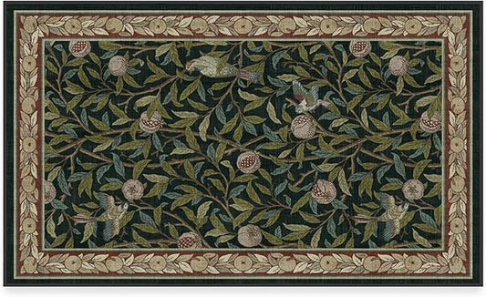 RUGGABLE x Morris & Co Washable Area Rug – Pomegranate Blue Green 3x5, Stain-Resistant, Non-Slip – Small Machine Washable Rugs for Living Room, Bedroom, Hallway, Entryway & Office–with Cushioned Pad