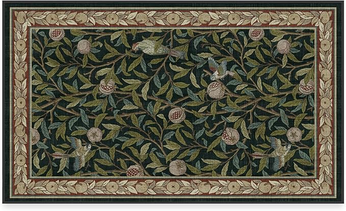 RUGGABLE x Morris & Co Washable Area Rug – Pomegranate Blue Green 3x5, Stain-Resistant, Non-Slip – Small Machine Washable Rugs for Living Room, Bedroom, Hallway, Entryway & Office–with Standard Pad