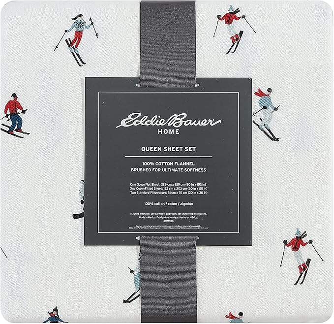 Eddie Bauer - Flannel Sheets Twin Size, Anti-Pilling & Wrinkle Resistant Cotton, Touchably Soft for All-Season Comfort - Bed Sheets with Matching Pillowcases & Fitted Sheet (Ski Slope)