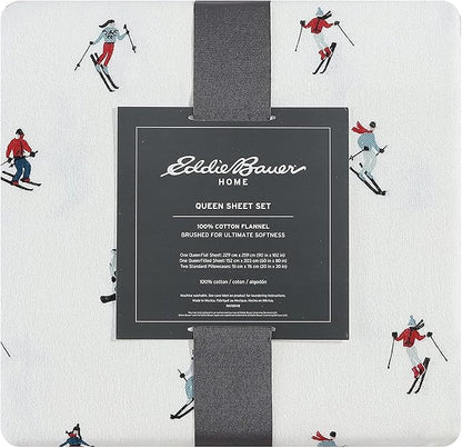 Eddie Bauer - Flannel Sheets King Size, Anti-Pilling & Wrinkle Resistant Cotton, Touchably Soft for All-Season Comfort - Bed Sheets with Matching Pillowcases & Fitted Sheet (Ski Slope)