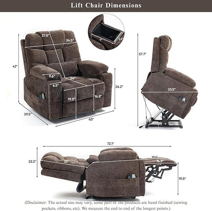 Power Lift Recliner for Elderly Adults, Dual Motor Lay Flat Lift Chair with Heat Massage, Cup Holder & Wireless Phone Charger, USB Type C Charging, Big Man Recliners 400 lbs