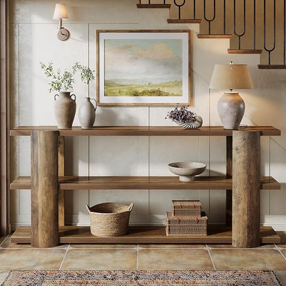 Tribesigns 70.87" Extra Long Console Table for Entryway, Narrow Wooden 3-Tier Sofa Table Behind Couch, Farmhouse Entryway Accent Table for Living Room, Hallway Foyer, Brown