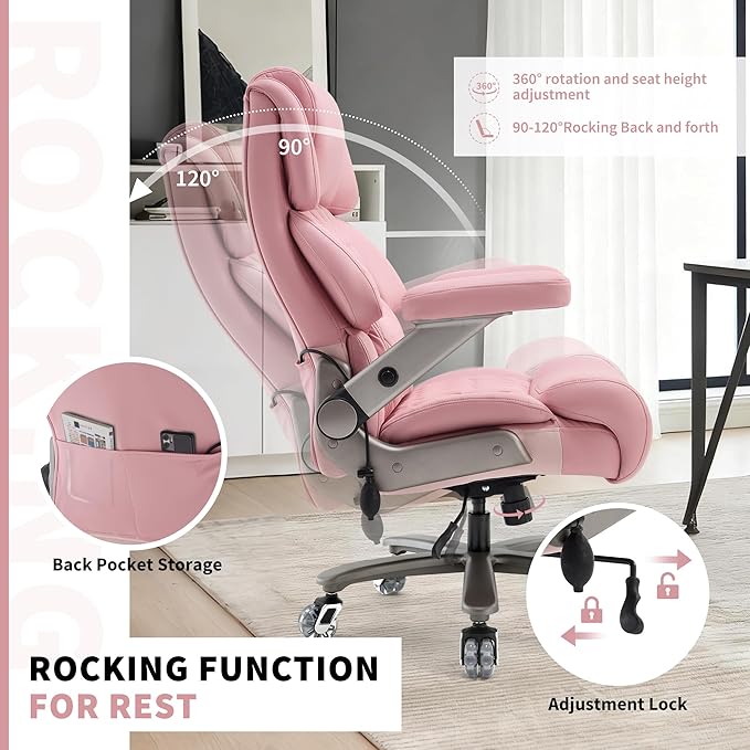 Big and Tall Office Chair 700lbs- Large High Back Executive Computer Desk Chair with 3D Flip-Up Arms, Adjustable Lumbar Support, Extra Wide Plus Size Seat, Heavy Duty Metal Base & Quiet Rubber Wheels