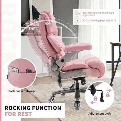 Big and Tall Office Chair 700lbs- Large High Back Executive Computer Desk Chair with 3D Flip-Up Arms, Adjustable Lumbar Support, Extra Wide Plus Size Seat, Heavy Duty Metal Base & Quiet Rubber Wheels