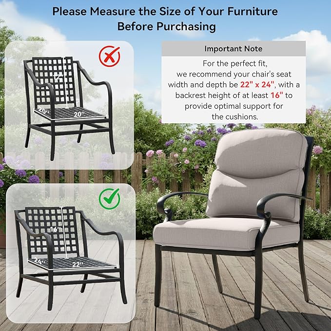 Patio Chair Cushions 4 Packs - Outside High Back Thick Water-Resistant Cushion 22x24 with Zipper Cover for Outdoor Glider Rocking Chairs Loveseat Couch – Beige/Crescent
