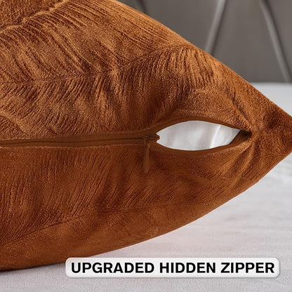 FUTEI Rust Velvet Throw Pillow Covers 20x20 Inch Set of 2,Soft Embossed Leaf-Relief Textured Cushion Cases,Natural Home Decor for Couch Living Room