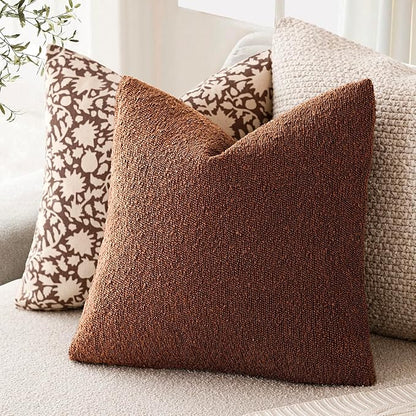 Foindtower Set of 2, Decorative Textured Boucle Throw Pillow Covers Accent Solid Pillow Cases Neutral Soft Cozy Couch Cushion Case for Chair Sofa Bedroom Living Room Home Decor 24x24 Inch Red Taupe