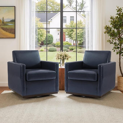 UIXE PU Leather Swivel Accent Chairs Set of 2, Upholstered Armchair Comfy Club Chair for Living Room, Mid Century Modern Arm Chair Single Sofa Nook Bedroom Side Reading Seat - Navy Blue
