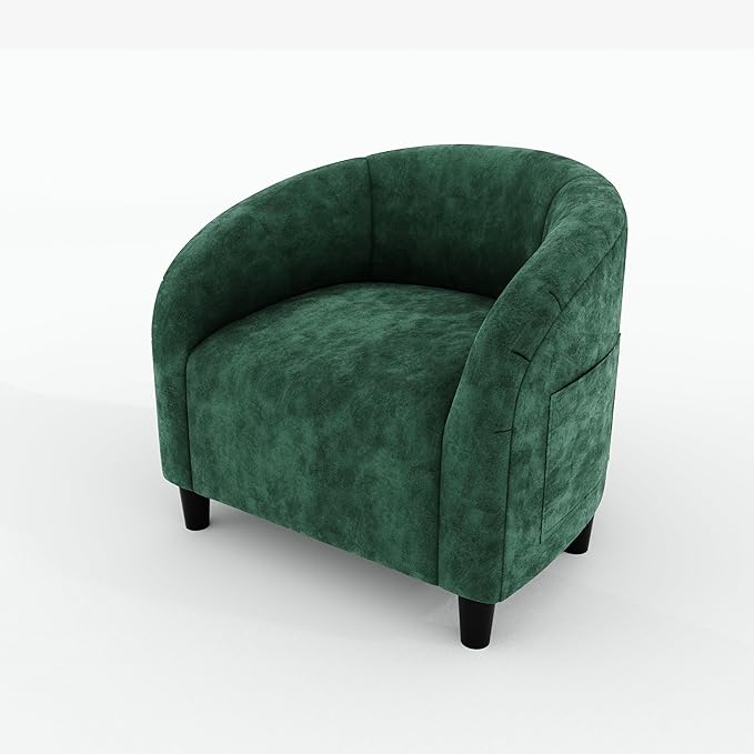 GarveeHome Accent Chair Velvet Club Chair Comfy Armrest Upholstered Barrel Chair with Soft Padded Seat for Living Room Bedroom Study Waiting Room(Retro Green)