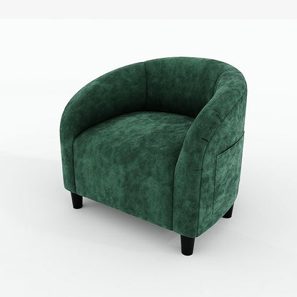 GarveeHome Accent Chair Velvet Club Chair Comfy Armrest Upholstered Barrel Chair with Soft Padded Seat for Living Room Bedroom Study Waiting Room(Retro Green)