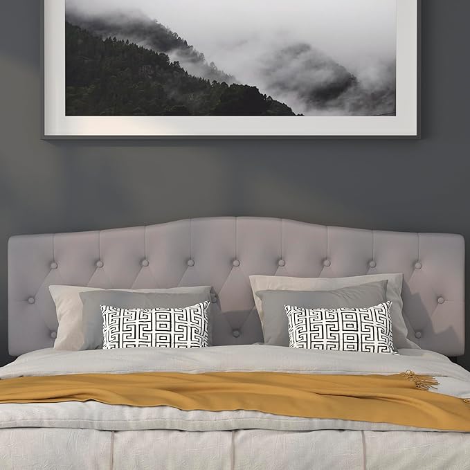 BizChair Arched Button Tufted King Size Headboard in Light Gray Fabric