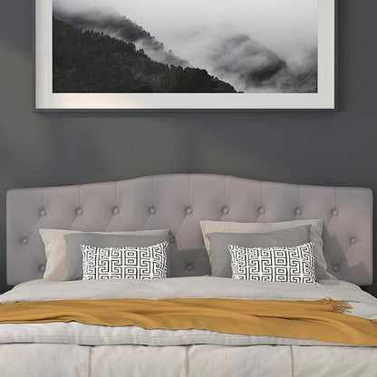 BizChair Arched Button Tufted King Size Headboard in Light Gray Fabric