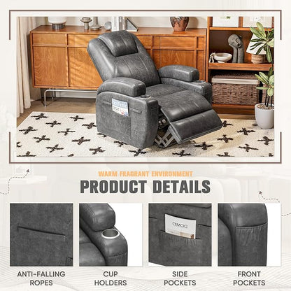 Flamaker Power Lift Recliner Chair Electric Lift Recliner for Elderly Power Lift Recliner Chair with Cup Holders Side Pockets for Living Room (Leathaire, Light Black)
