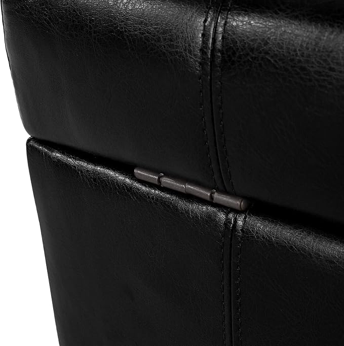 Christopher Knight Home Faux Leather Storage Ottoman Square Ottoman End of Bed Ottoman Cube for Bedroom Entryway Foot Rest Stool with Hinged Lid 30.25" x 30.25" x 18", Black