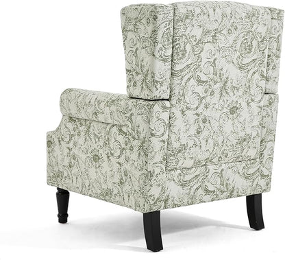 UIXE High Back Floral Accent Chairs Set of 2, Fabric Upholstered Armchair Wingback Arm Chair for Living Room, Nailhead Trim Single Sofa Bedroom Side Reading Seat with Solid Wood Legs - Rococo Green