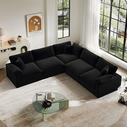 Cloud Modular Sectional Sofa,211.6" Down Filled Sofa 5 Seat with Chaise,Minimalist Sofa Cover Washable and Replaceable Couches for Living Room,Sectional Sofa Deep Seat Black