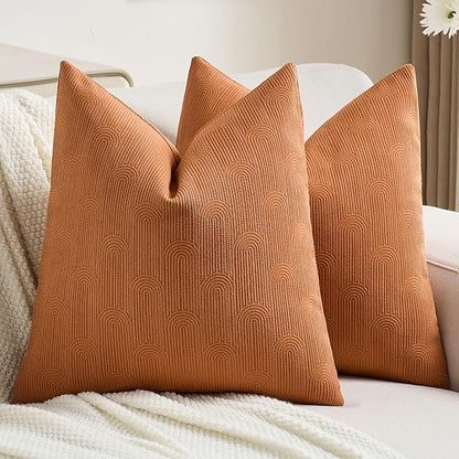 FUTEI Burnt Orange Chenille Decorative Throw Pillow Covers 26x26 Inch Set of 2,Soft Cozy Striped Geometric Patterns Euro Pillow Sham,Modern Home Decor for Couch Bed Living Room