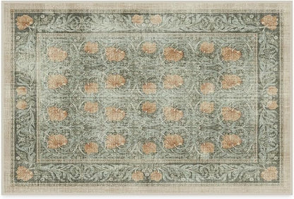RUGGABLE x Morris & Co Washable Area Rug– Pimpernel Vintage Green 2x3, Stain-Resistant, Non-Slip – Small Machine Washable Rugs for Living Room, Bedroom, Hallway, Entryway & Bathroom–with Standard Pad