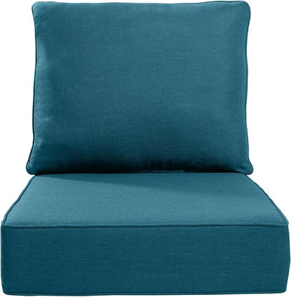 Luxury 22x24/22x25 6-Inch Outdoor Cushions - Water Resistant 1 Set Patio Back&Seat Cushion for Wicker Dining Rocking Swivel Chairs Loveseat Couch Sectional Sofa - Peacock Blue