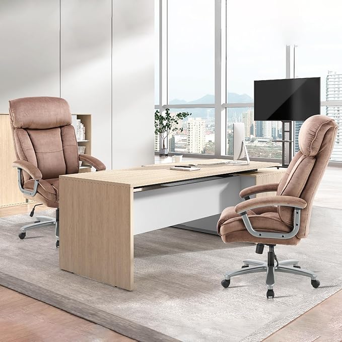 CLATINA Big and Tall Executive Office Chair, Extra Wide Seat, 800 LBS Capacity Heavy Duty Ergonomic Cloth Desk Chair with Wheels and Padded Armrests, High Back Fabric Computer Task Chair, Brown