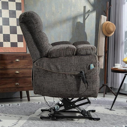 3-Motor Lift Chair with Adjustable Seat Height Zero Gravity Lay Flat Recliner with Heat Massage, Big Man Lift Recliners 400 lbs for Elderly Storage Cup Holders, Tall Man Recliners