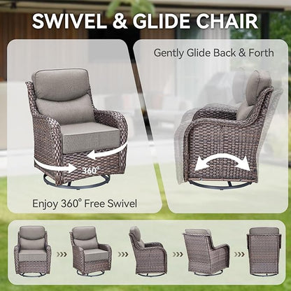 HUMMUH Outdoor Patio Wicker Swivel Rocker Chairs Set of 2 with 6-Inch Thick Cushion High Back Wicker Conversation Set for Porch Balcony Deck