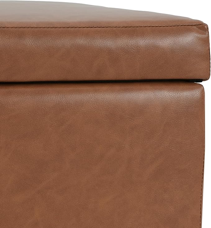 Christopher Knight Home York PU Storage Ottoman,Rectangular Ottoman Bench,Faux Leather Living Room Ottoman,Upholstered Storage Bench,Foot Rest Bench for Living Room,Entryway and Bedroom,Orange Brown