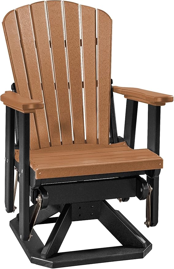 DutchCrafters Slat Fan Back Poly Adirondack Swivel Glider Outdoor Patio Chair (Black & Cedar)