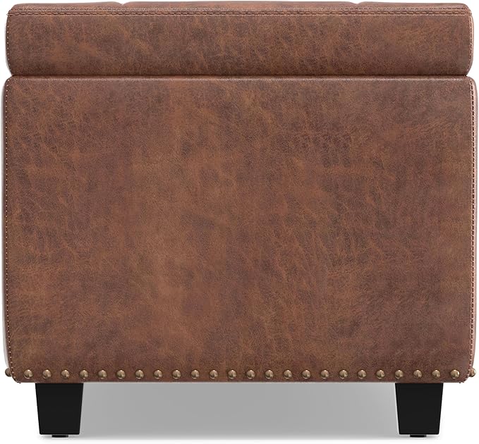 SIMPLIHOME Hamilton 48 inch Wide Transitional Rectangle Storage Ottoman in Distressed Umber Brown Vegan Faux Leather, Assembled, For the Living Room, Entryway and Family Room