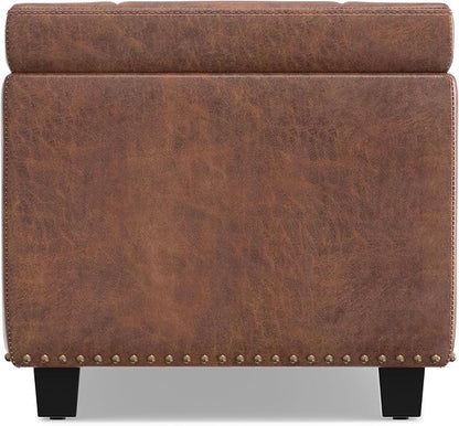 SIMPLIHOME Hamilton 48 inch Wide Transitional Rectangle Storage Ottoman in Distressed Umber Brown Vegan Faux Leather, Assembled, For the Living Room, Entryway and Family Room