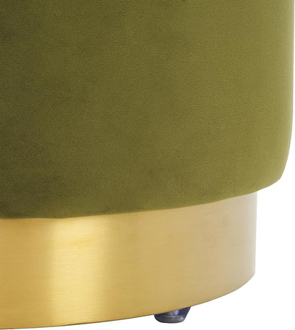 SAFAVIEH Couture Collection Elsworth Olive Green Velvet/Brass Ottoman Foot Stool (Fully Assembled)