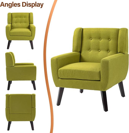 Accent Chairs Set of 2, Modern Fabric Armchairs for Living Room, Comfy Upholstered Arm Chairs Tufted for Indoor Bedroom Office Room (Green)