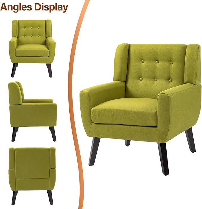 Accent Chair, Modern Fabric Armchair for Living Room, Comfy Upholstered Arm Chair Tufted for Indoor Bedroom Office Room (Green)