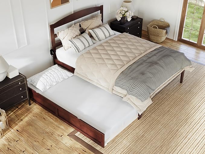AFI, Warren Queen Platform Bed with Twin XL Trundle, Walnut