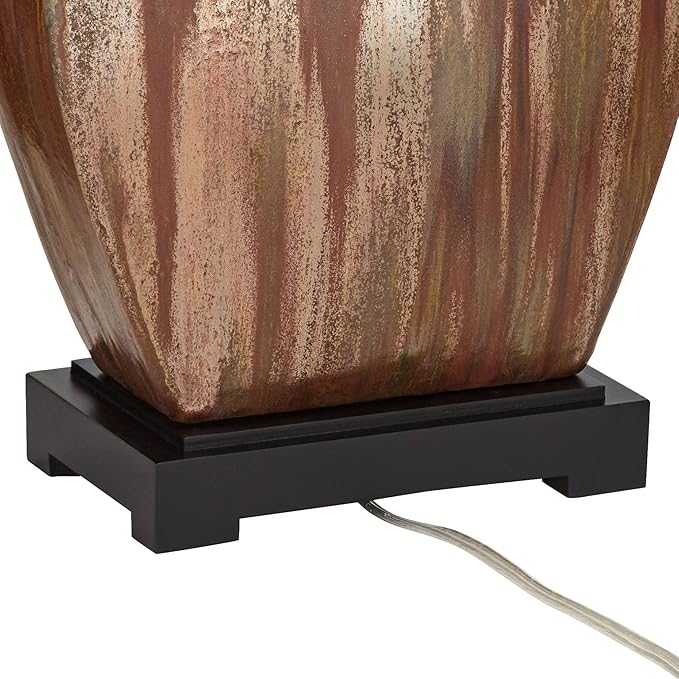 Possini Euro Design Julius Modern Rustic Style Table Lamps 27" Tall Set of 2 Ceramic Copper Drip Rectangular Fabric Shade Decor for Living Room Bedroom House Bedside Nightstand Home Office Reading