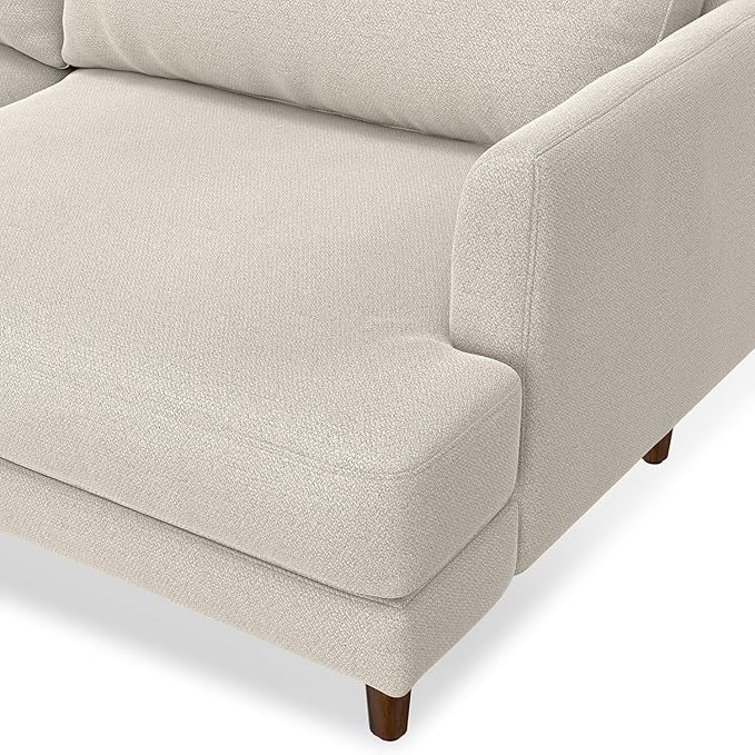 SIMPLIHOME Livingston 76-inch Wide Sofa in Cream White Woven-Blend Fabric, Handcrafted Loveseat Couch for Living Room or Family Room, Mid-Century Modern Style, Solid Wood Frame