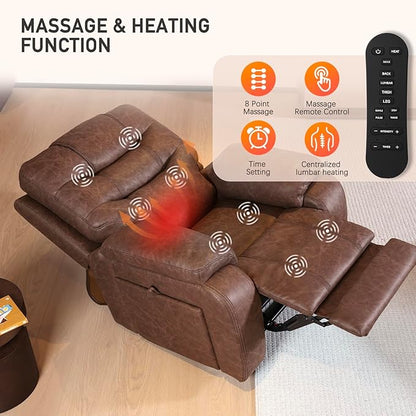 EONIX Triple Motor Lay Flat Zero Gravity Power Recliner Chair with Heating and Massage, Independent Footrest, Backrest, Headrest Adjustments, 400lbs Heavy Duty Big Man Power Recliner Chair, Brown