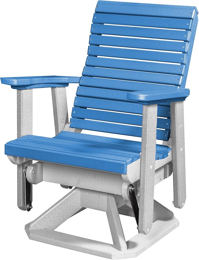 DutchCrafters Modern Horizontal Slat High Back Poly Glider Chair Outdoor Patio Furniture (White & Blue)