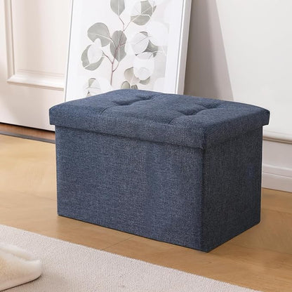 CUYOCA Storage Ottoman Cube Small Footrest Foldable Seat Foot Stools Square Tufted Ottoman Linen Dark Grey