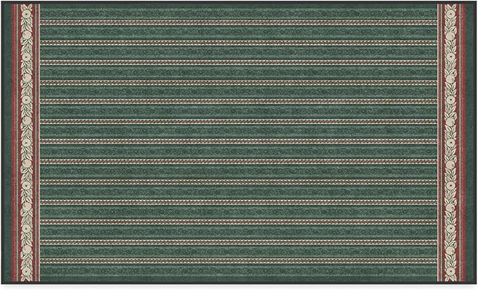 RUGGABLE x Morris & Co Machine Washable Christmas Area Rug– Fruit Stripe Spruce Green 3x5, Stain-Resistant, Non-Slip– Small Rugs for Living Room, Bedroom, Hallway, Entryway & Office–with Standard Pad