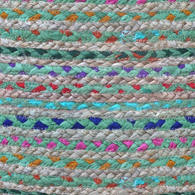 SIMPLIHOME Margo Boho Round Pouf in Green Braided Jute for the Living Room, Bedroom and Kids Room