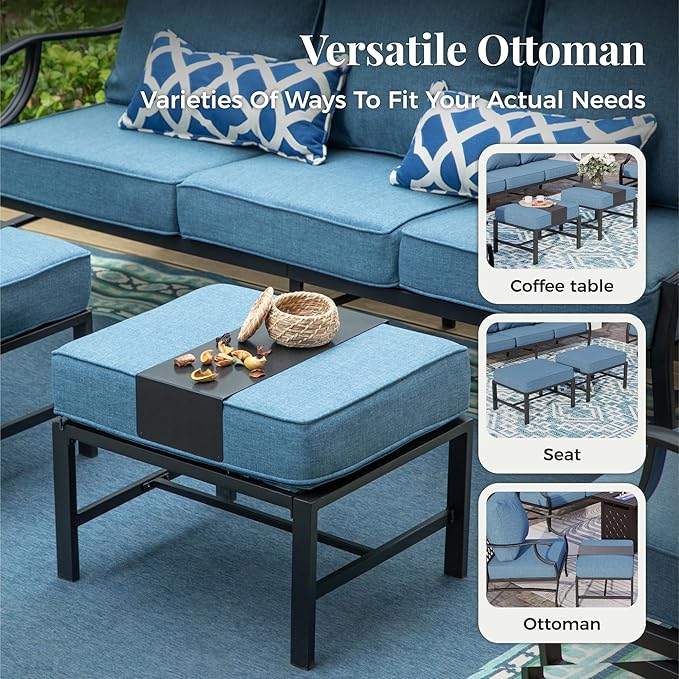 Patio Furniture Set 7 pcs, Outdoor Patio Furniture, 3-Seat Sofa, 2 Single Chairs, 2 Swivel Chairs, 2 Ottomans and 5.75" Extra Thick Cushion, Conversation Set for Deck,Navy Blue