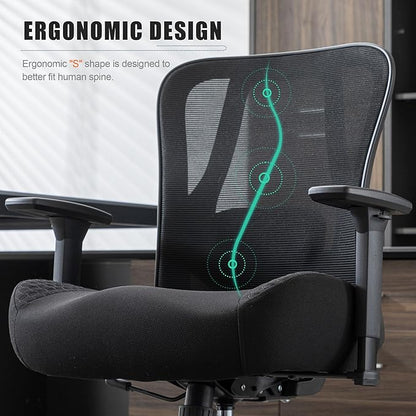 Okeysen Big and Tall Office Chair, Ergonomic Computer Desk Chair with 500 LBS Capacity, Wide Seat and 6’’ Thick Cushion for Heavy People, Adjustable Lumbar Support