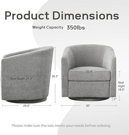 Chenille Swivel Accent Chair, Living Room Chairs, No Assembly Upholstered Armchair, 360°Rotating Barrel Chair for Bedroom, Apartment & Reading Nook (1, Light Grey)