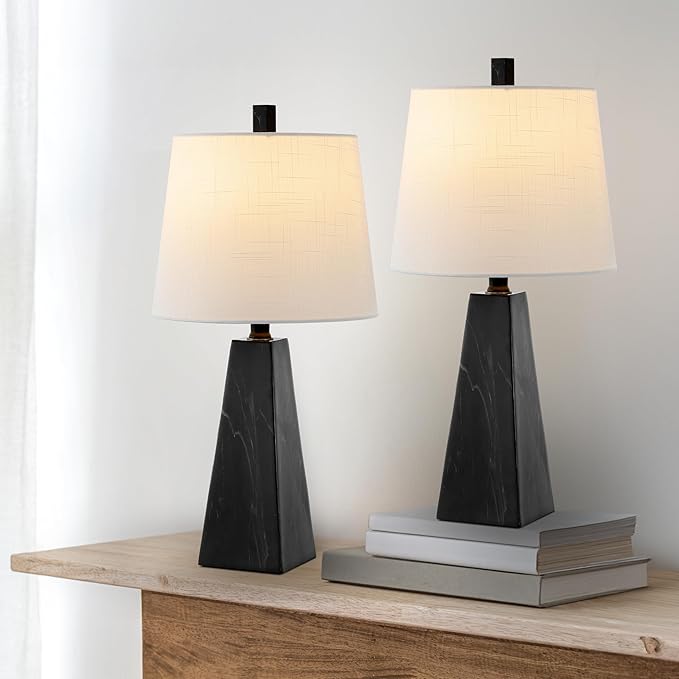 JONATHAN Y JYL1037D-SET2 Owen 20.5" Resin LED Table Lamp Contemporary, Office, Living Room, Family Room, Dining Room, Bedroom, Hallway, Foyer, Black Marble Finish (Set of 2)