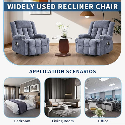 Large Power Lift Recliner Chair for Elderly Overstuffed Wide Electric Lift Chair with Heat and Massage for Big and Tall Adults Reclining Sofa Chair with 2 Cup Holders, Side Pocket, USB Port, Blue